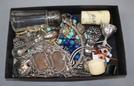 A group of assorted costume jewellery and other items including late Victorian silver photograph