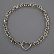 A Tiffany & Co sterling chain link necklace with heart shaped central motif, 40cm.