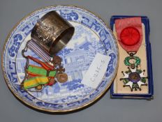 A French Officer's Legion d'Honneur enamel medal, six French miniature medals and other items
