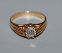 An 18ct gold and claw set solitaire diamond ring (approx 0.5ct), size P.