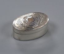 A George III engraved silver oval nutmeg grater by Joseph Wilmore, Birmingham, 1800, (grille hinge