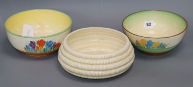 Two Clarice Cliff Crocus pattern bowls and other other, no pattern