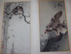 Ohara Koson (1877-1945), 2 woodblock prints, Studies of birds on branches, signed in the plate, 34 x