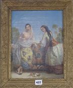 19th century English School, oil on canvas, Turkish women on a terrace, 32 x 25cm