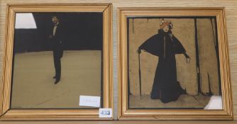 After William Nicholson, 2 colours prints of Whistler andSarah Bernhardt, largest 25 x 23cm