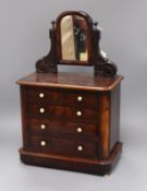 A miniature rosewood chest, with ivory handles and feet, c.1850 (dedication under drawer) height