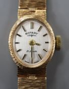 A lady's Rotary 9ct gold wristwatch on textured bracelet.