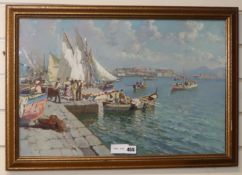 Neapolitan School, oil on canvas, Fishing boats in the Bay of Naples, 39 x 59cm