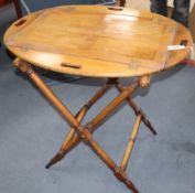 A 19th cnetury mahogany butler's tray on stand W.72cm