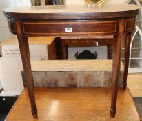 A George III mahogany and satinwood banded card table W.90cm