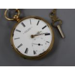 A Victorian 18ct gold keywind pocket watch, by Owen Owens, Liverpool, (a.f.). with watch key.