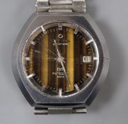 A gentleman's tungsten Certina DS Dialmaster Rado automatic wrist watch with tiger's eye quartz dial
