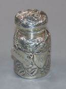 A Victorian embossed silver perfume bottle, Arthur Wilmore Pennington, Birmingham, 1891 and an