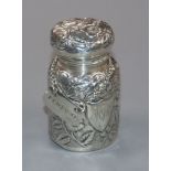 A Victorian embossed silver perfume bottle, Arthur Wilmore Pennington, Birmingham, 1891 and an