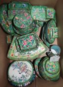 A group of Chinese Canton enamel green or black ground boxes, dishes etc, 19th/20th century