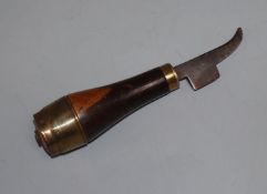 A Shoemaker's hand tool with lignum vitae handle