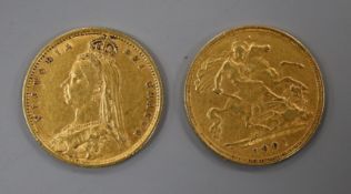Two Victoria gold half sovereigns, 1892 & 1901.