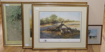 David Shepherd, 3 limited edition prints, Savuti Sands, Tiger Fire and First Light at Sauvit, signed