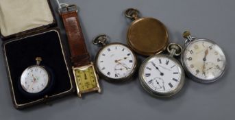 A gentleman's late 1920's Art Deco 9ct gold manual wind wrist watch and five assorted pocket or
