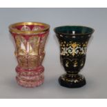 Two 19th century Bohemian gilt decorated glass goblets tallest 15cm