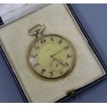 A Longines 14ct gold dress pocket watch with Arabic two-tone dial.