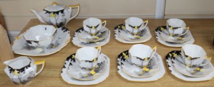 A Shelley 'Tall Trees and Sunset' teaset, RD NO.723404