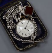 A Victorian silver open face pocket watch, Henry Mills, Oxford Street, London on curb-link chain