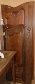 Two sets of French armoire doors in chestnut and oak W.63cm, 51cm, 74cm and 61cm