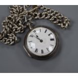 A George III silver pair-cased pocket watch, John Bright, Long Acre and a silver curb-link watch