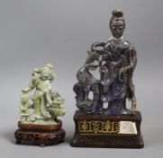 Two Chinese figures of ladies, early 20th century, one in lapis lazuli, the other turquoise matrix