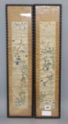 A pair of Chinese embroidered silk polychrome sleeve bands, framed