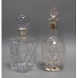 Two silver mounted cut glass decanters largest 30cm