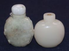 A Chinese jadeite snuff bottle and a glass snuff bottle