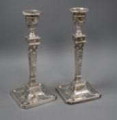 A pair of late Victorian silver Adam style candlesticks by Martin, Hall & Co, London, 1892/4 (one