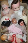 A 19th century wax head doll, a Heubach Koppelsdorf bisque doll and group of other dolls (a.f.)