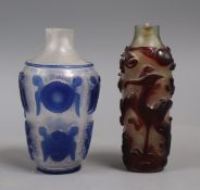 Two Chinese overlaid glass snuff bottles tallest 10cm