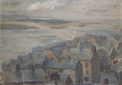 Davenport, oil on canvas, Coastal town, signed, 30 x 30cm, unframed