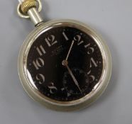 An early 20th century nickel cased Omega B.B. 2862 30 hour non-luminous Mark V black dial R.F.C.