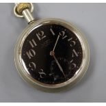 An early 20th century nickel cased Omega B.B. 2862 30 hour non-luminous Mark V black dial R.F.C.