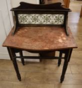 A Victorian painted tile back wash stand W.77cm