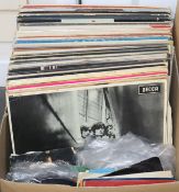 A box of rock and pop LPs and singles to include The Beatles and The Rolling Stones