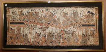 A large Balinese painting on silk of immortals 78 x 180cm excluding mount