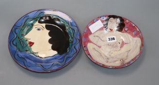 Two Karen Atherley hand painted studio plates (bought from Charleston) largest diameter 25cm