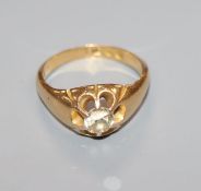 A George V 18ct gold and claw set solitaire diamond ring, size Q.