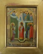 19th century Russian School, tempera and gold leaf on wooden panel, Icon depicting Christ and