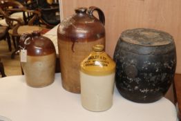 Congleton flagon, three others and a Chinese lacquer barrel