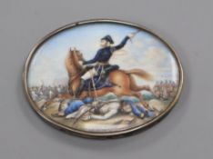 An oval miniature of man on horseback in battle