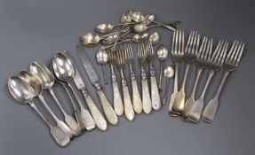 A small quantity of 19th century and later silver flatware including table forks, dessert eaters and