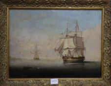 19th century English School, oil on canvas, Shipping on a calm sea, 29 x 40cm