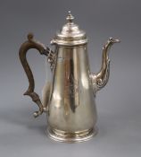 A Victorian silver coffee pot, Roskell, Roskell & Hunt, London, 1883, height 22cm, 15.5 oz.